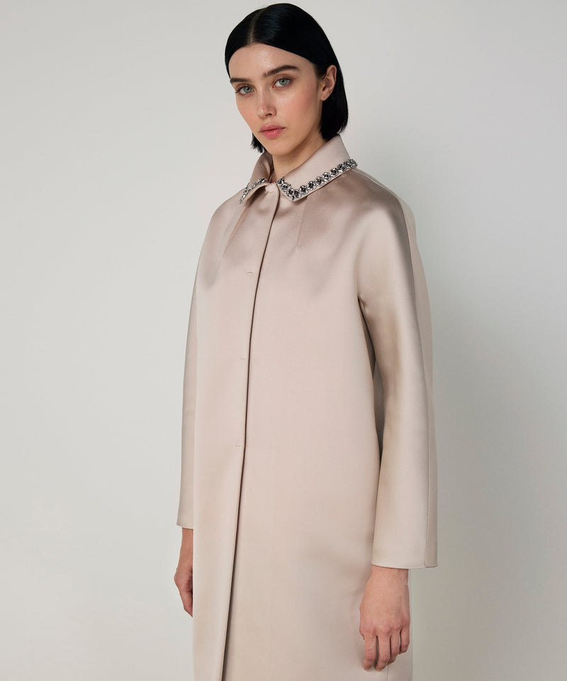 Machka Satin Duchess Coat With Strass Stones Champagne