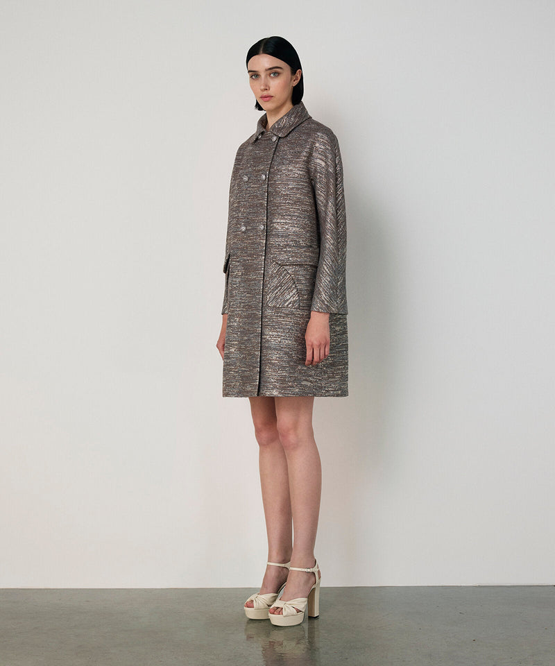 Machka Crystal Stone Jacquard Overcoat Beige
