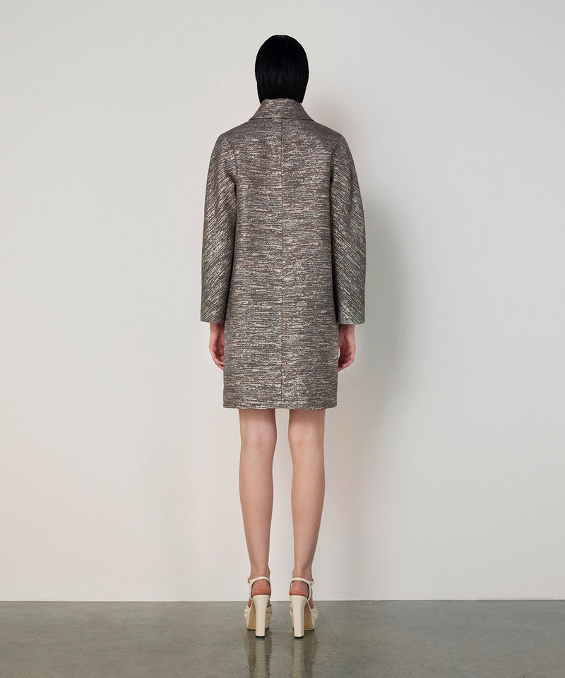 Machka Crystal Stone Jacquard Overcoat Beige