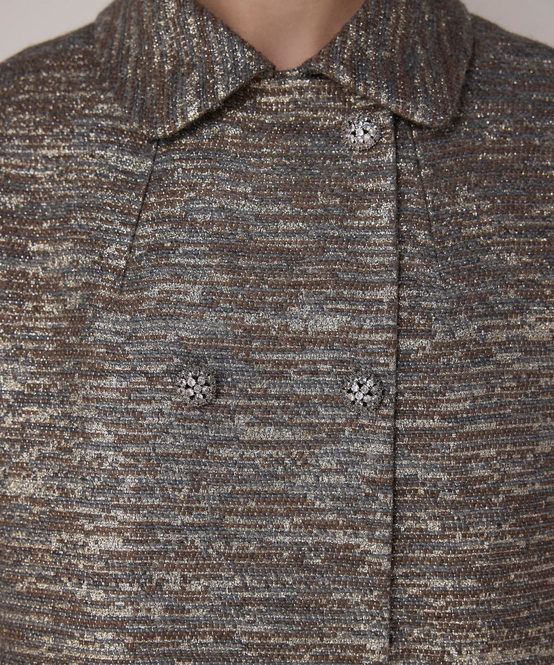 Machka Crystal Stone Jacquard Overcoat Beige