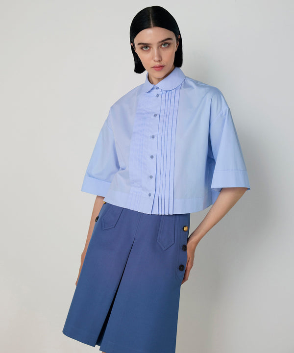 Machka Pleated Poplin Shirt Blue