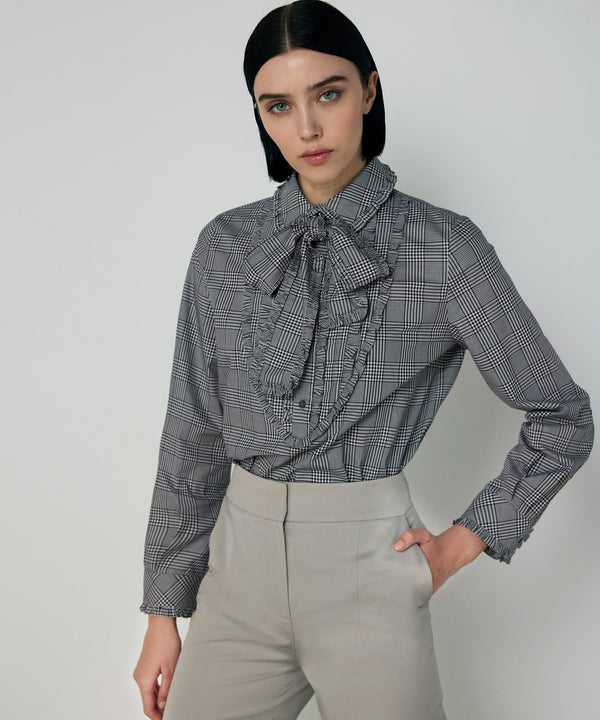 Machka Tie-Neck Ruffle Shirt Black