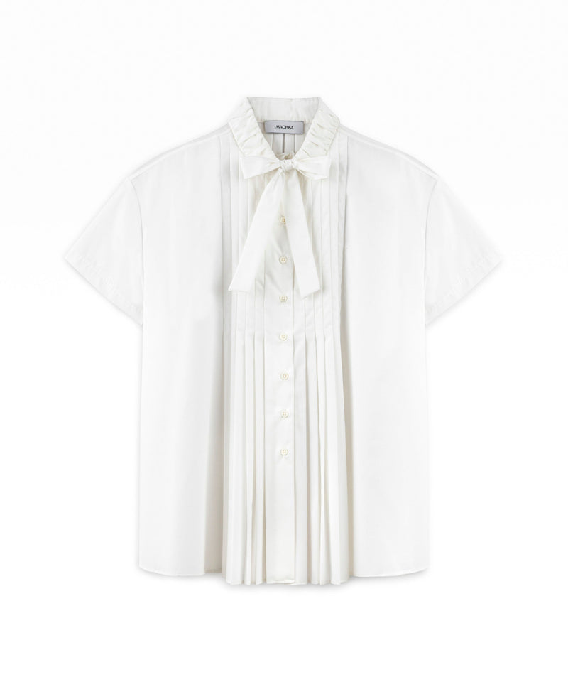Machka Tie-Neck Pintuck Shirt White