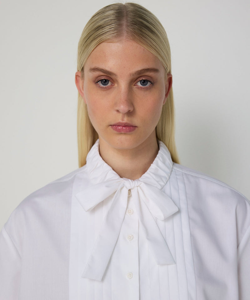 Machka Tie-Neck Pintuck Shirt White