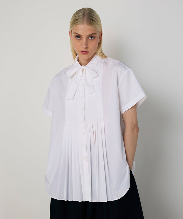 Machka Tie-Neck Pintuck Shirt White