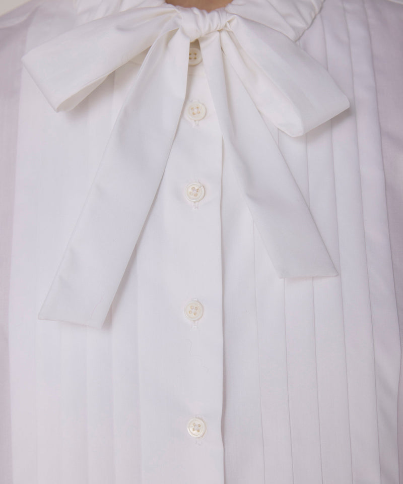 Machka Tie-Neck Pintuck Shirt White