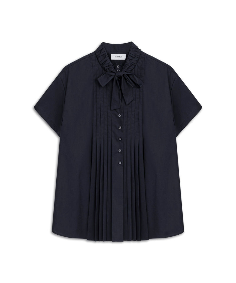 Machka Tie-Neck Pintuck Shirt Navy