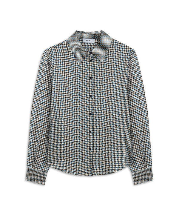 Machka Houndstooth Patterned Silk Shirt Navy