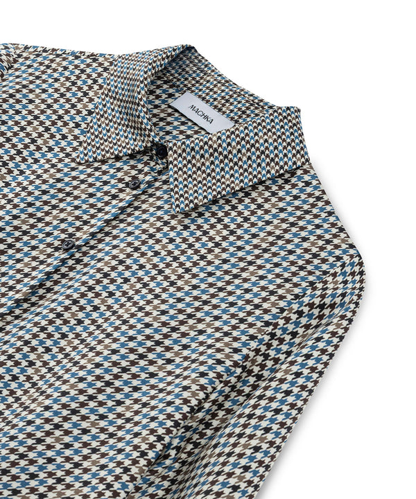 Machka Houndstooth Patterned Silk Shirt Navy