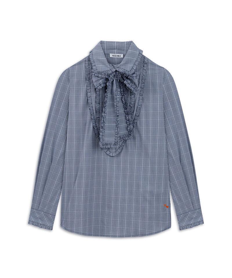 Machka Plaid Ruffle Shirt Navy