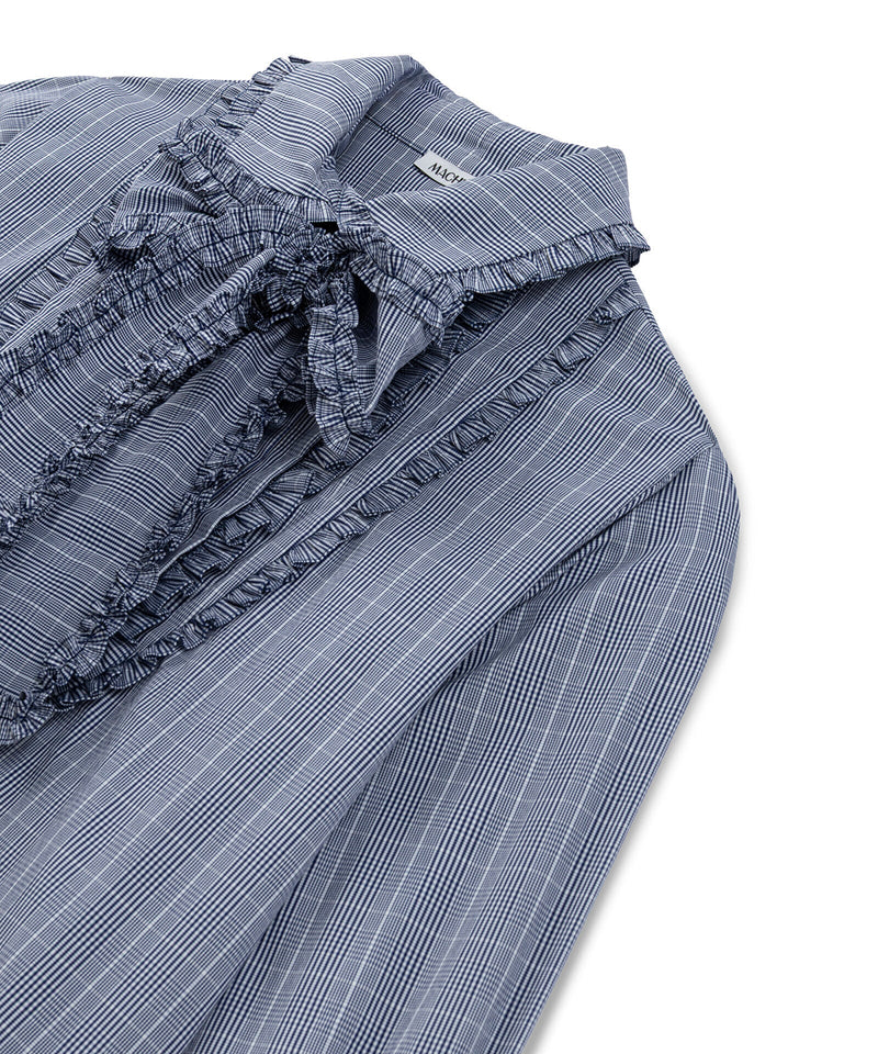 Machka Plaid Ruffle Shirt Navy