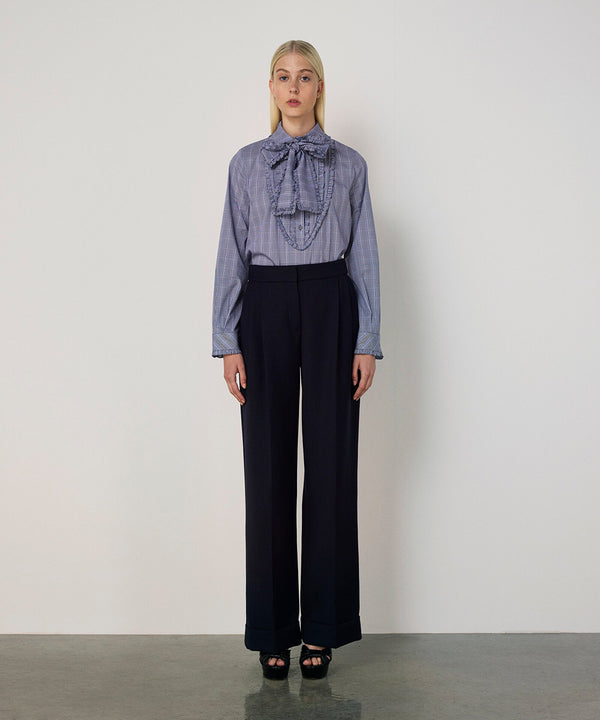 Machka Plaid Ruffle Shirt Navy