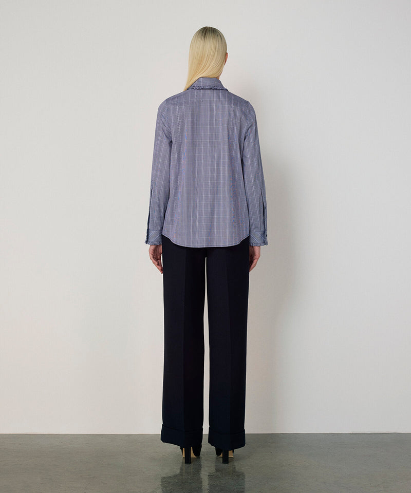 Machka Plaid Ruffle Shirt Navy