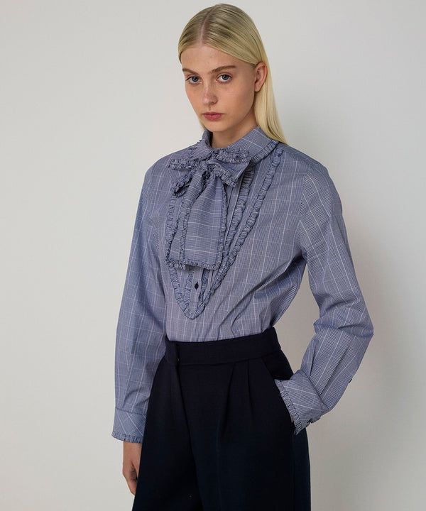 Machka Plaid Ruffle Shirt Navy