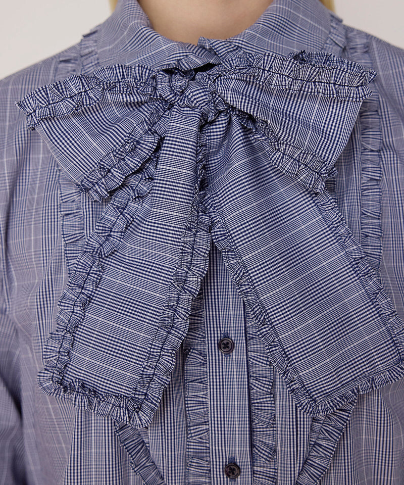 Machka Plaid Ruffle Shirt Navy