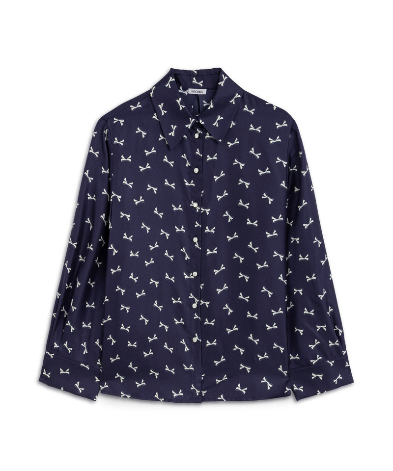 Machka Silk Shirt With Bow Pattern Navy