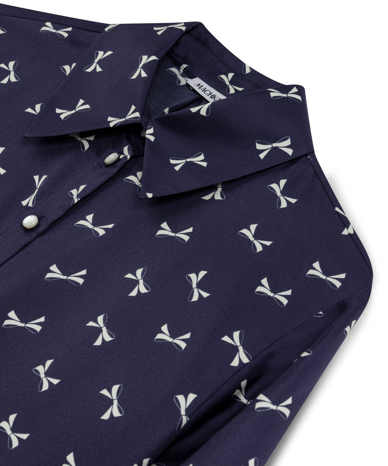 Machka Silk Shirt With Bow Pattern Navy