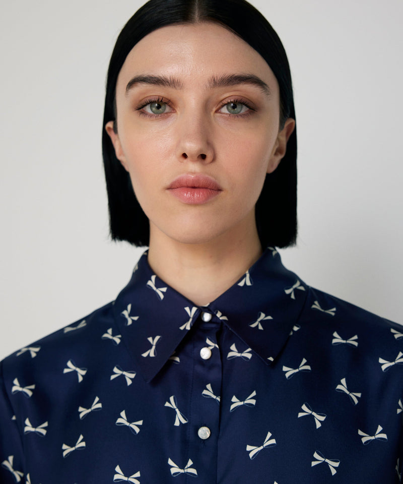 Machka Silk Shirt With Bow Pattern Navy