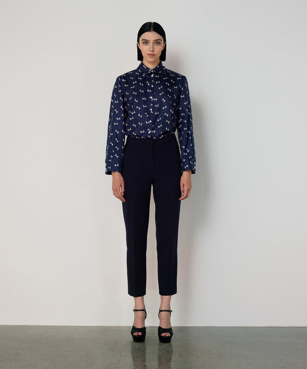 Machka Silk Shirt With Bow Pattern Navy