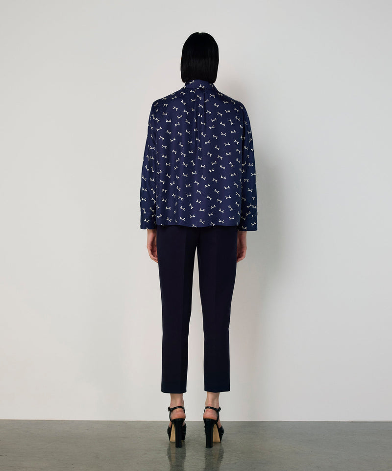 Machka Silk Shirt With Bow Pattern Navy