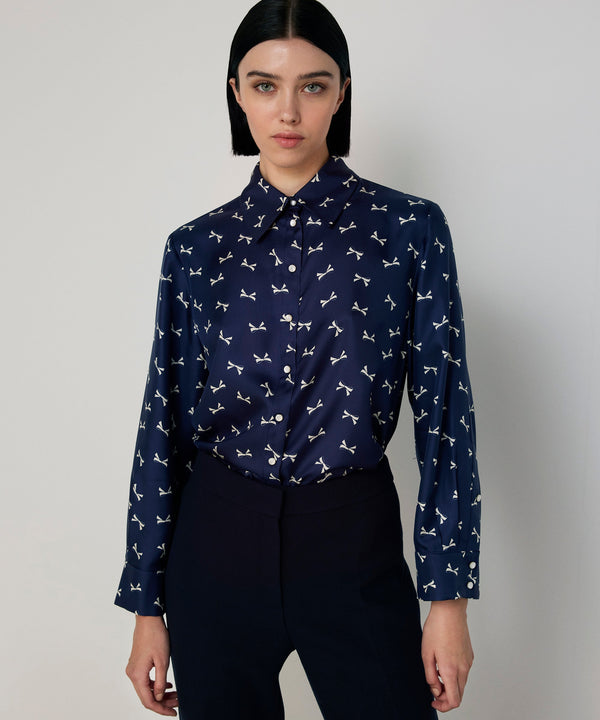 Machka Silk Shirt With Bow Pattern Navy