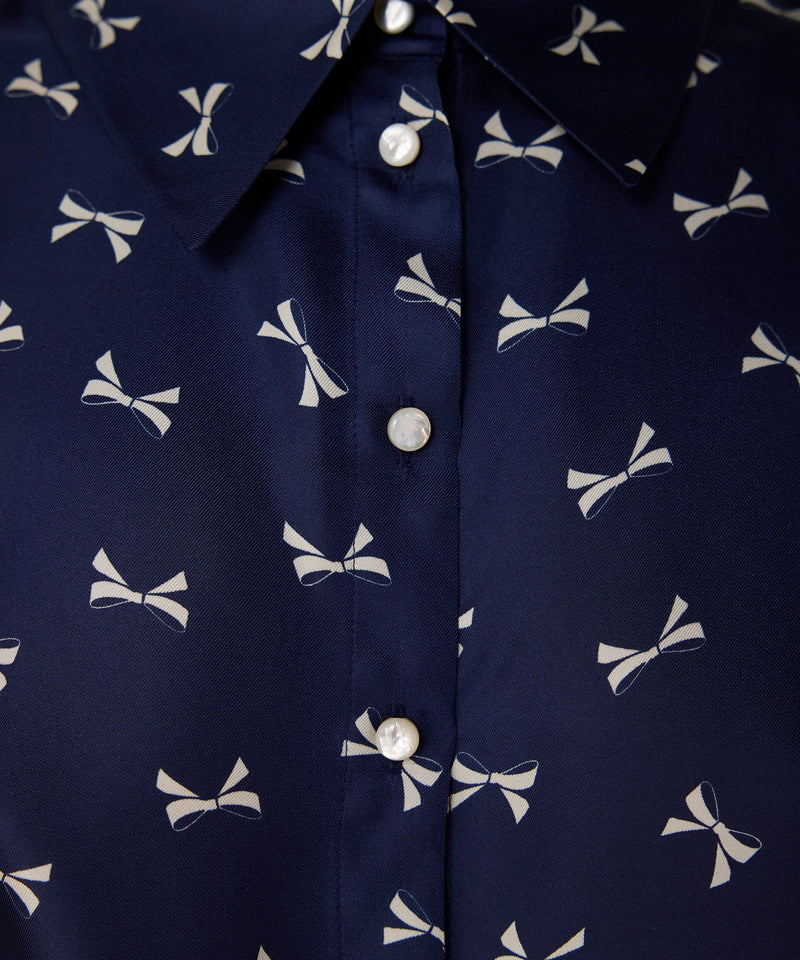 Machka Silk Shirt With Bow Pattern Navy