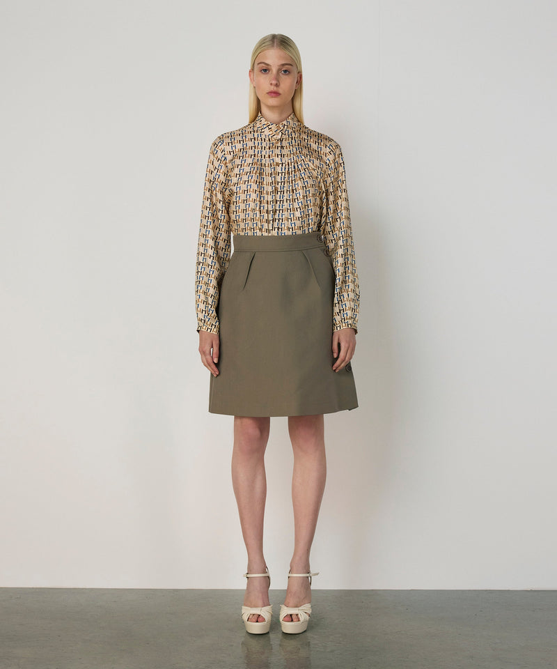 Machka Monogram Print Silk Shirt Beige