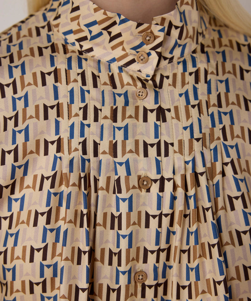 Machka Monogram Print Silk Shirt Beige