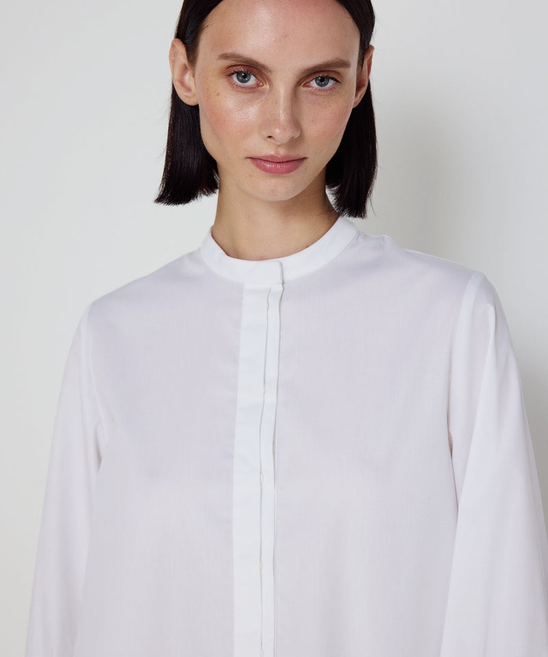 Machka Stand-Collar Poplin Shirt With Ribbed Details White
