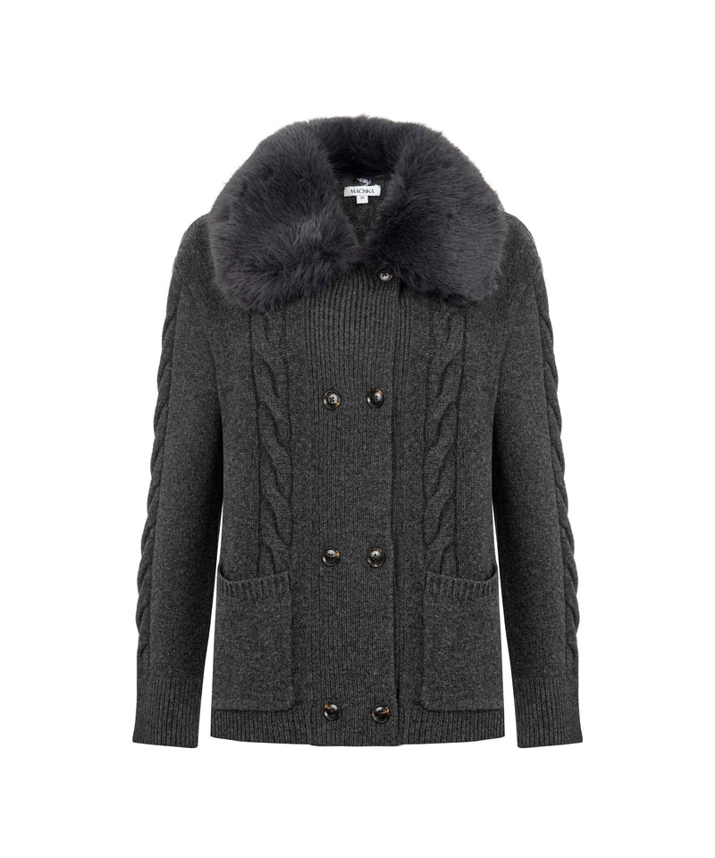 Machka Wool Cardigan With Faux Fur Anthracite - Black