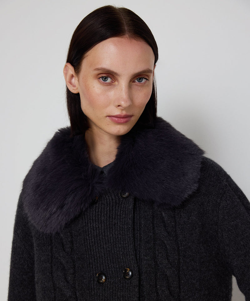 Machka Wool Cardigan With Faux Fur Anthracite - Black