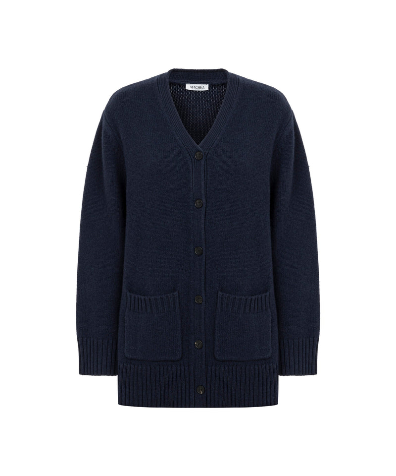 Machka Oversize V-Neck Knit Cardigan Navy