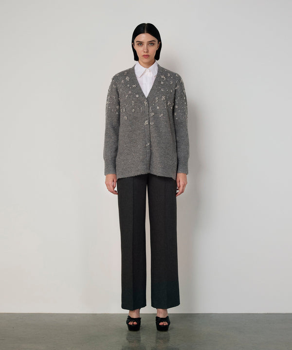Machka Embellished Oversize Knit Cardigan Grey Melange
