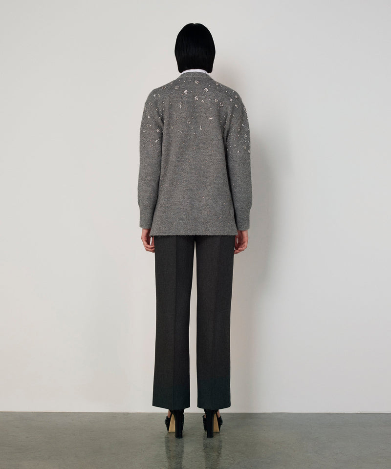 Machka Embellished Oversize Knit Cardigan Grey Melange