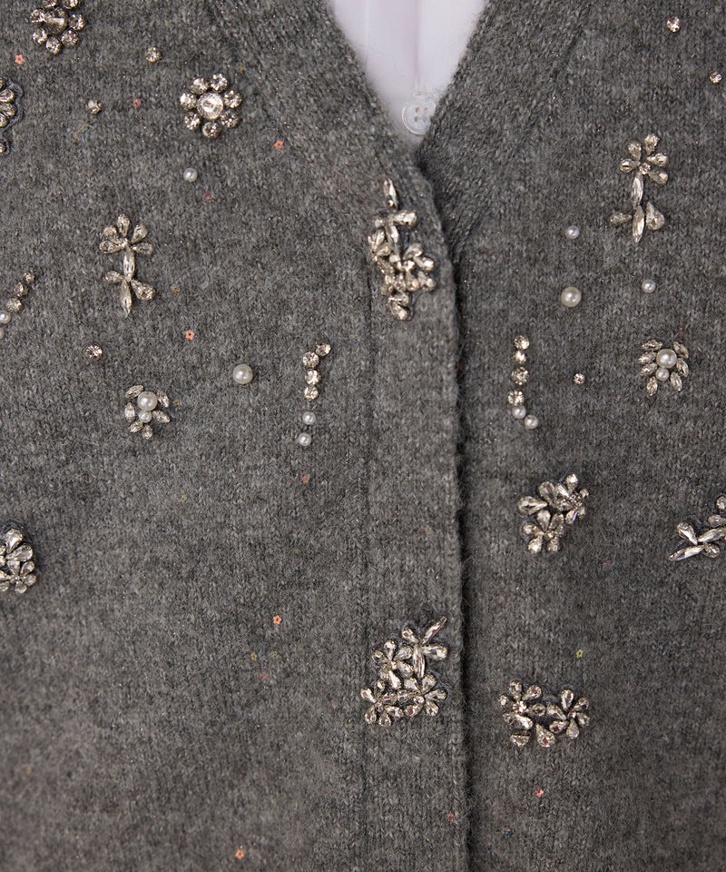 Machka Embellished Oversize Knit Cardigan Grey Melange