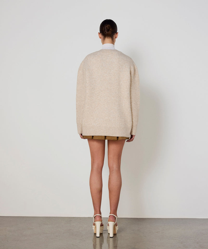 Machka Knit Cardigan With Contrast Embroidery Beige Melange