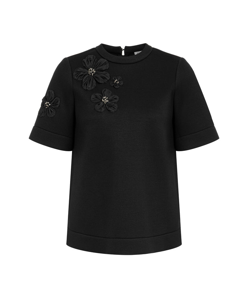 Machka Floral Appliqué Scuba T-Shirt Black
