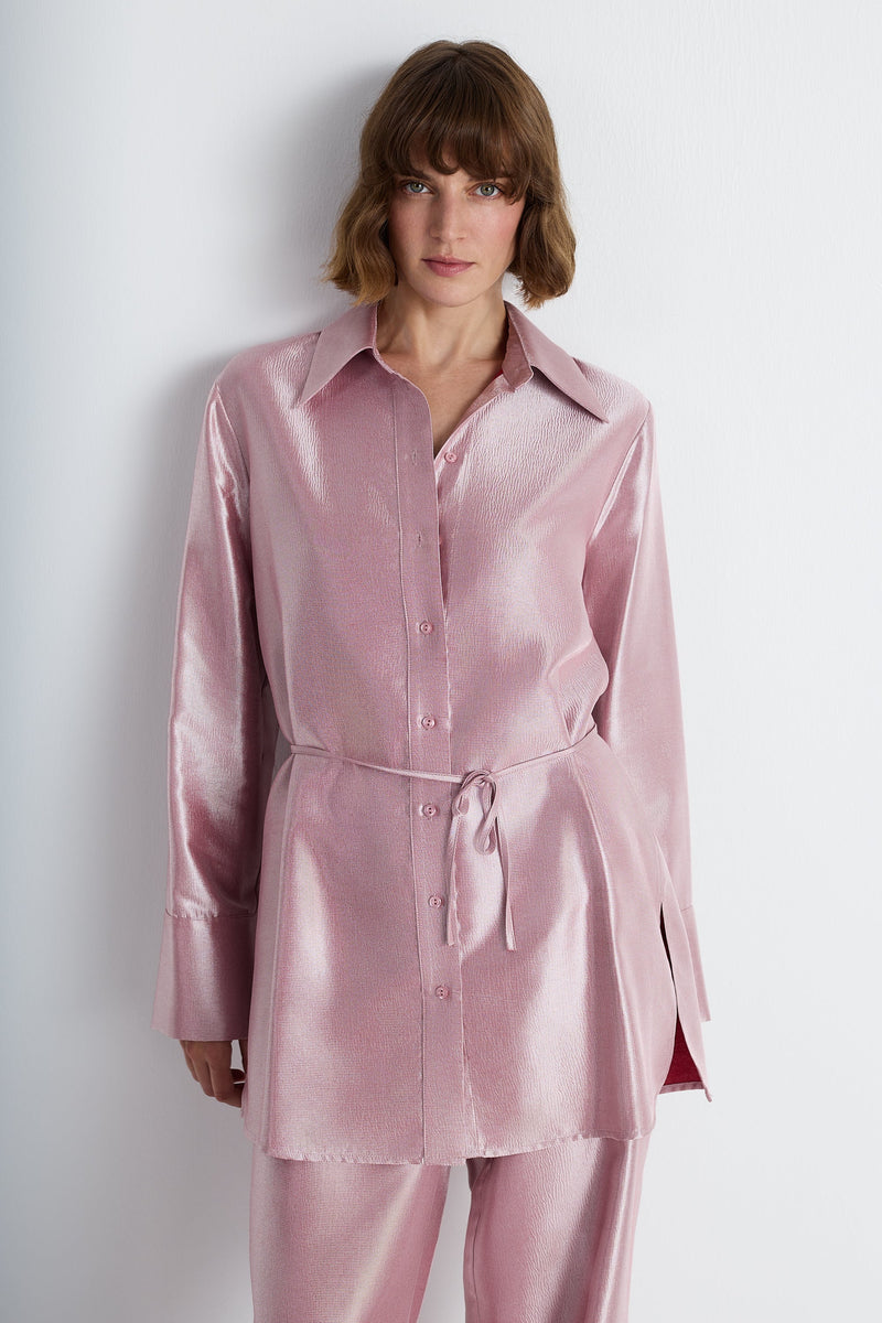 Nean Metallic Pink Longline Shirt Light Pink