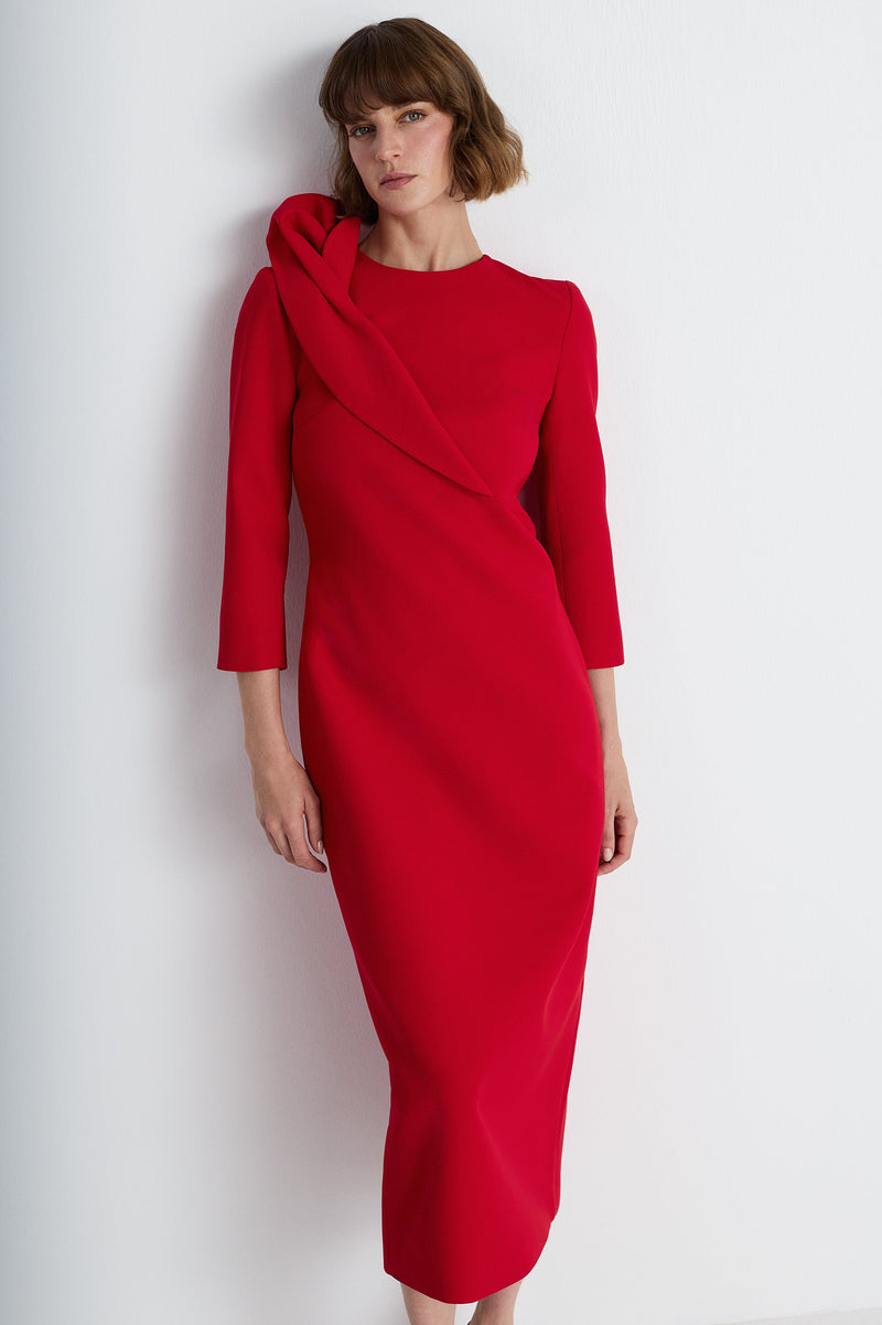 Nean Calla Flower Draped Detailed Dress Red