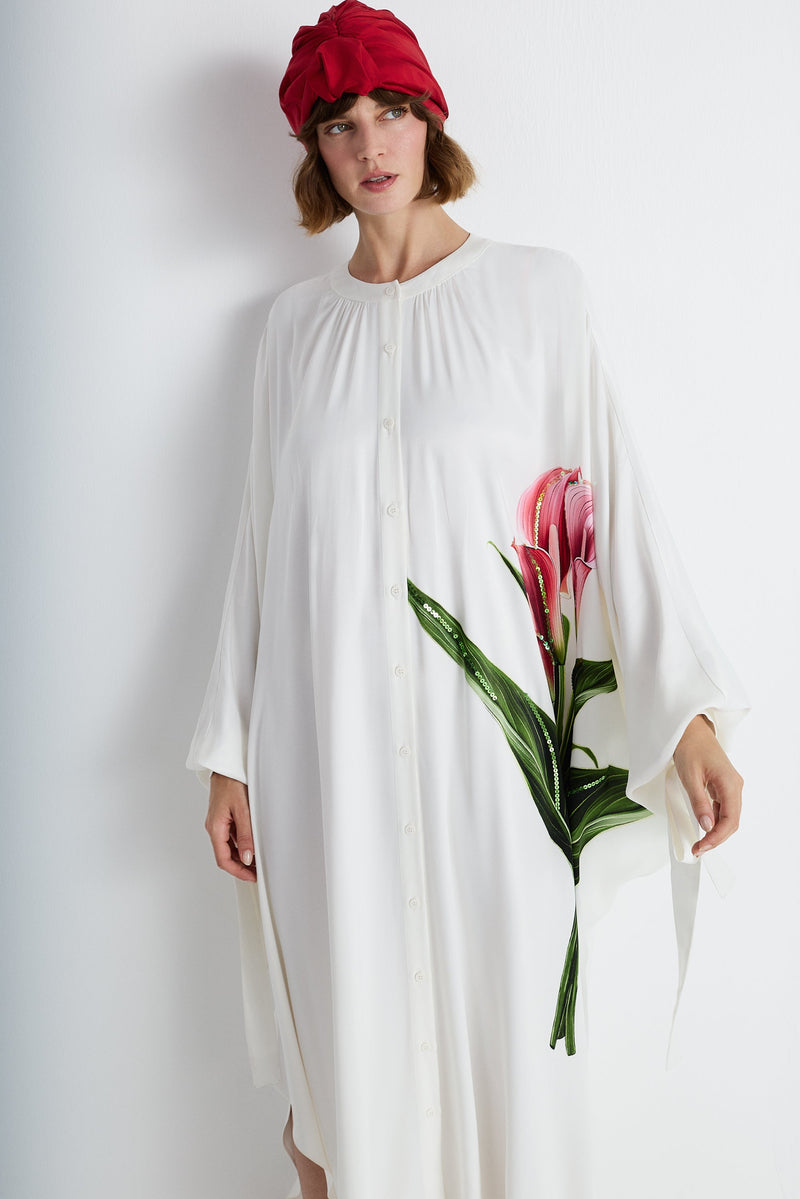 Nean Floral Embroidered Shirt Dress Off White