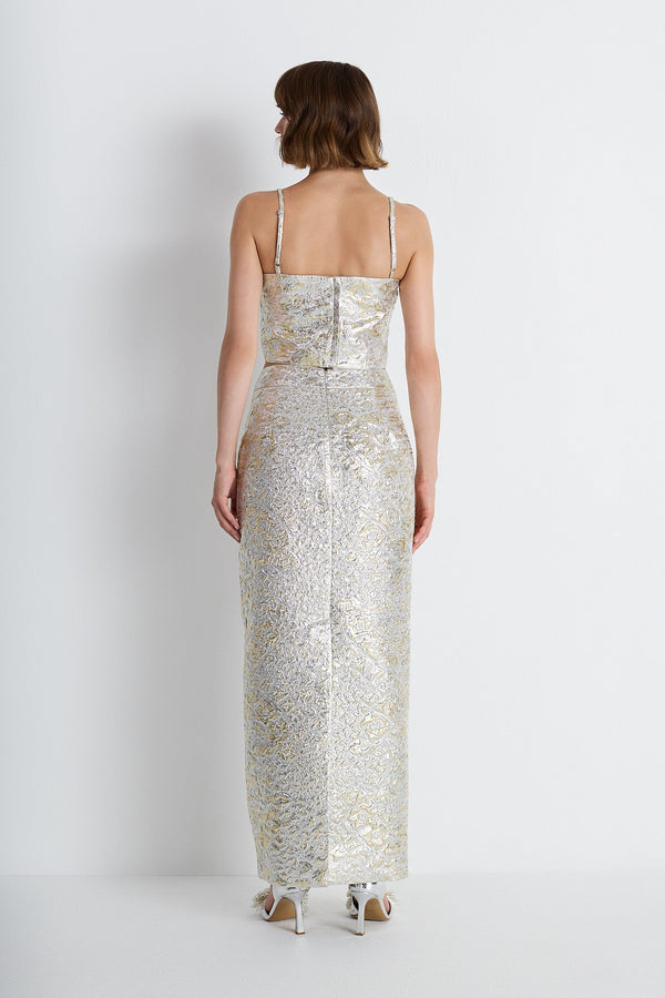 Nean Metallic Jacquard Maxi Skirt
 Silver