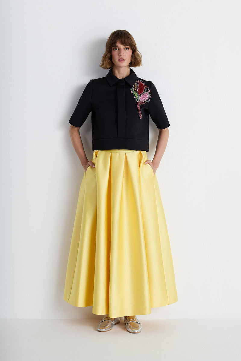 Nean Pleated Satin Maxi Skirt Yellow