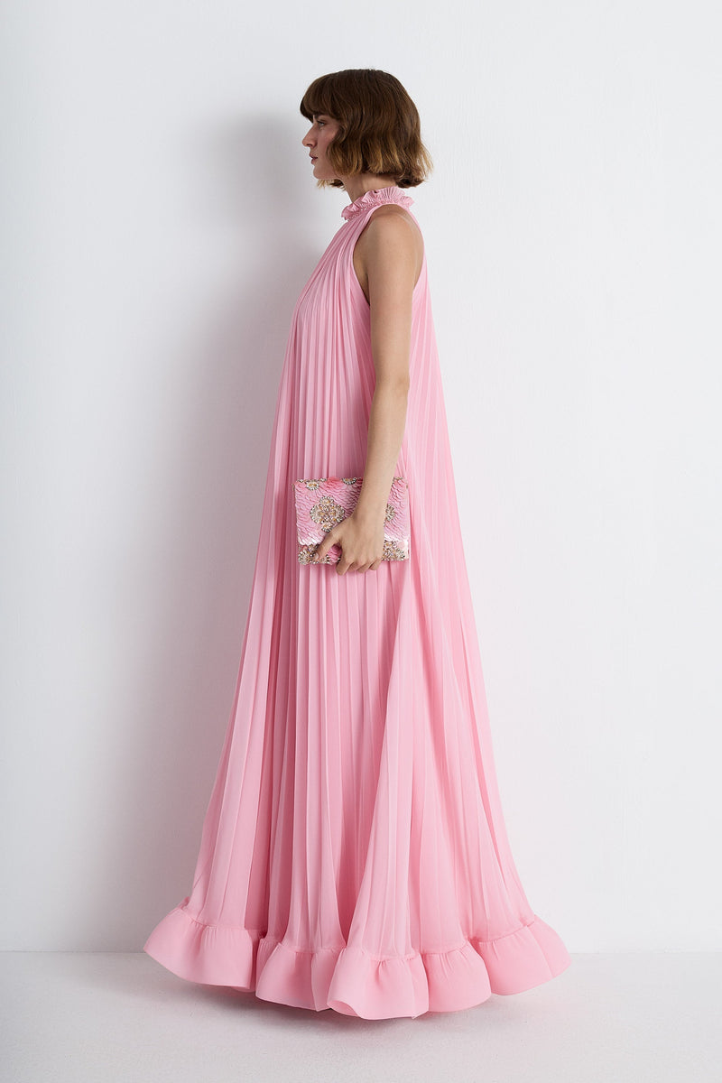 Nean Pleated Halter Neck Gown Pink