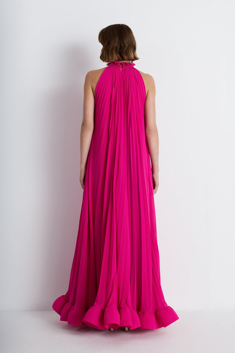 Nean Pleated Halter Neck Gown Fuchsia