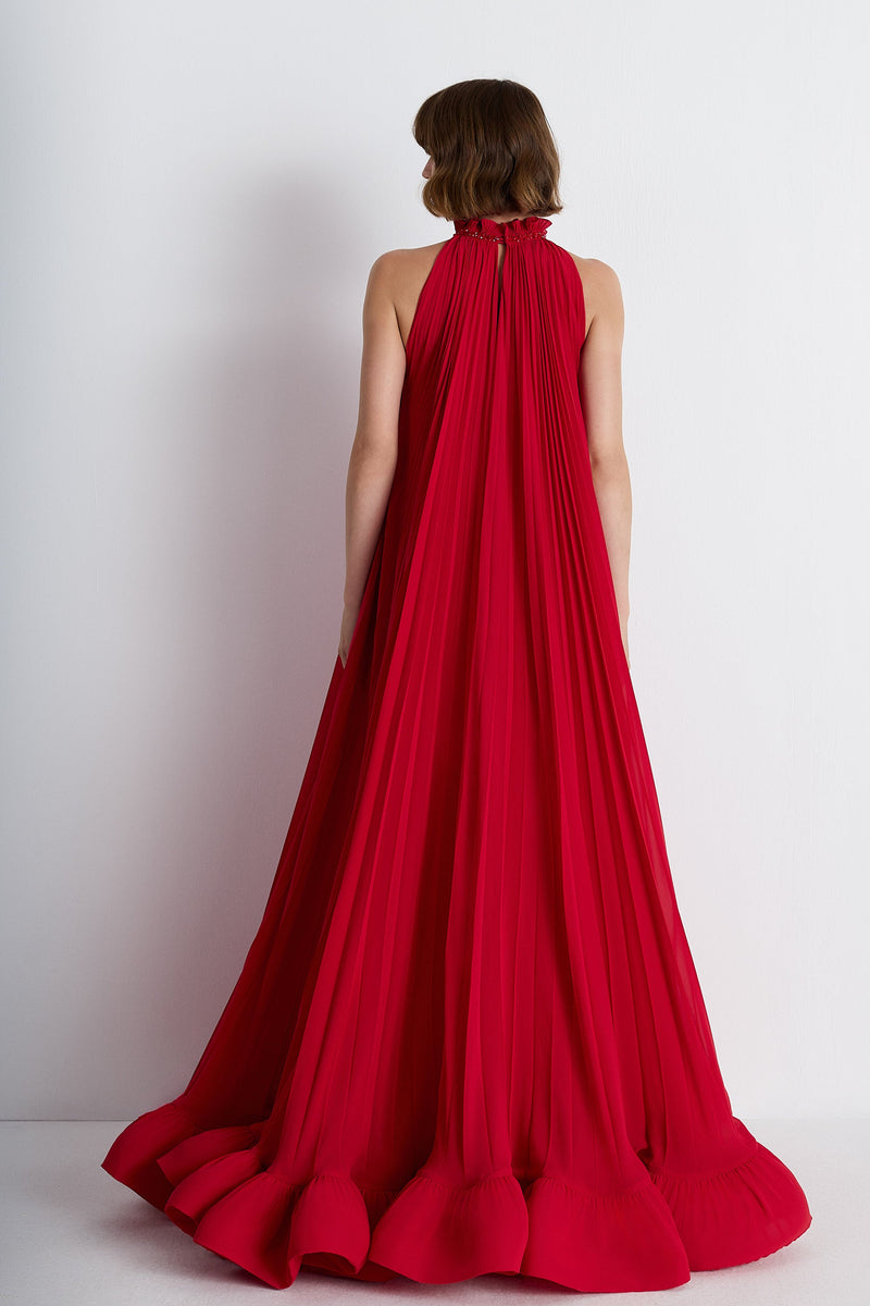Nean Pleated Halter Neck Gown Red