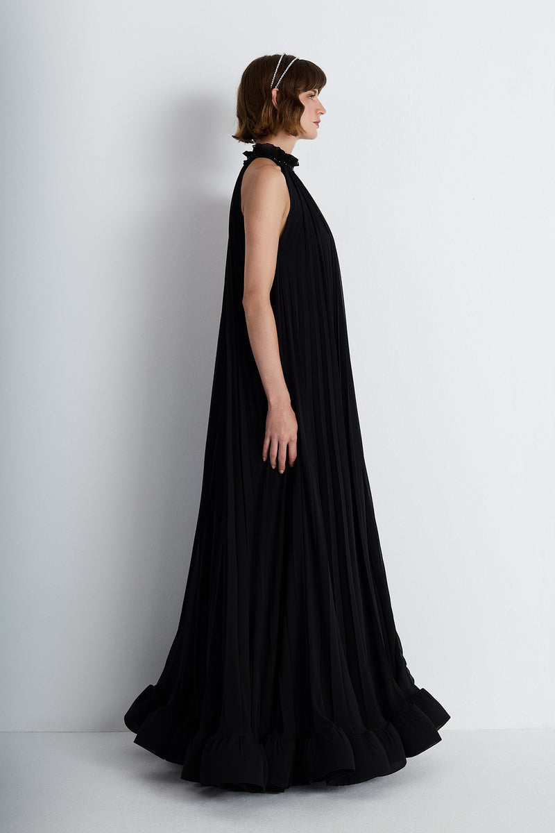 Nean Pleated Halter Neck Gown Black
