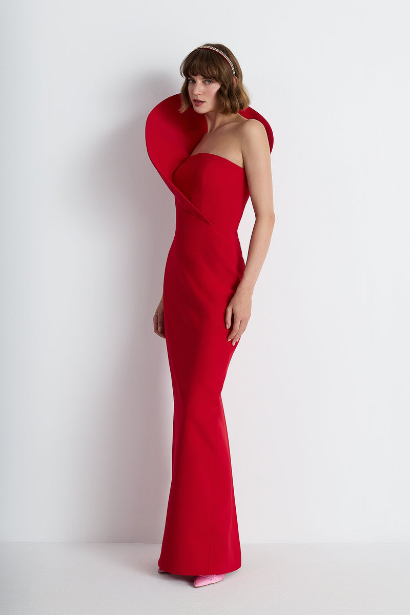 Nean One-Shoulder Sculptural Gown Red