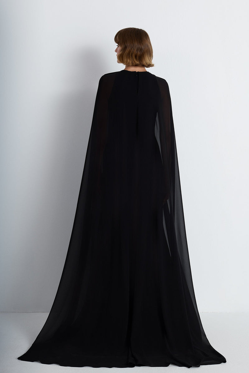 Nean Gown With Sheer Cape Black