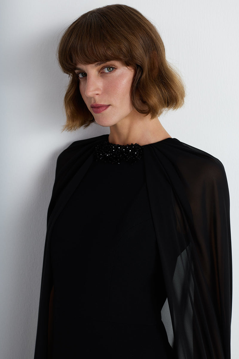 Nean Gown With Sheer Cape Black