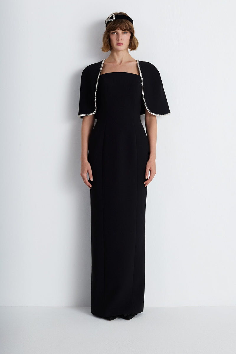 Nean Column Gown With Embellished Cape Detail Black